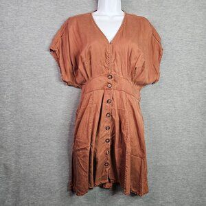 Quince Vintage Wash Tencel Teracotta Button Front Women's Dress Size M